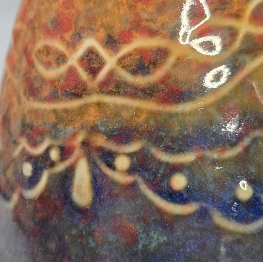 Artisan‎ Handmade Small Ceramic Crackle Glaze Bud Vase Scalloped Detail